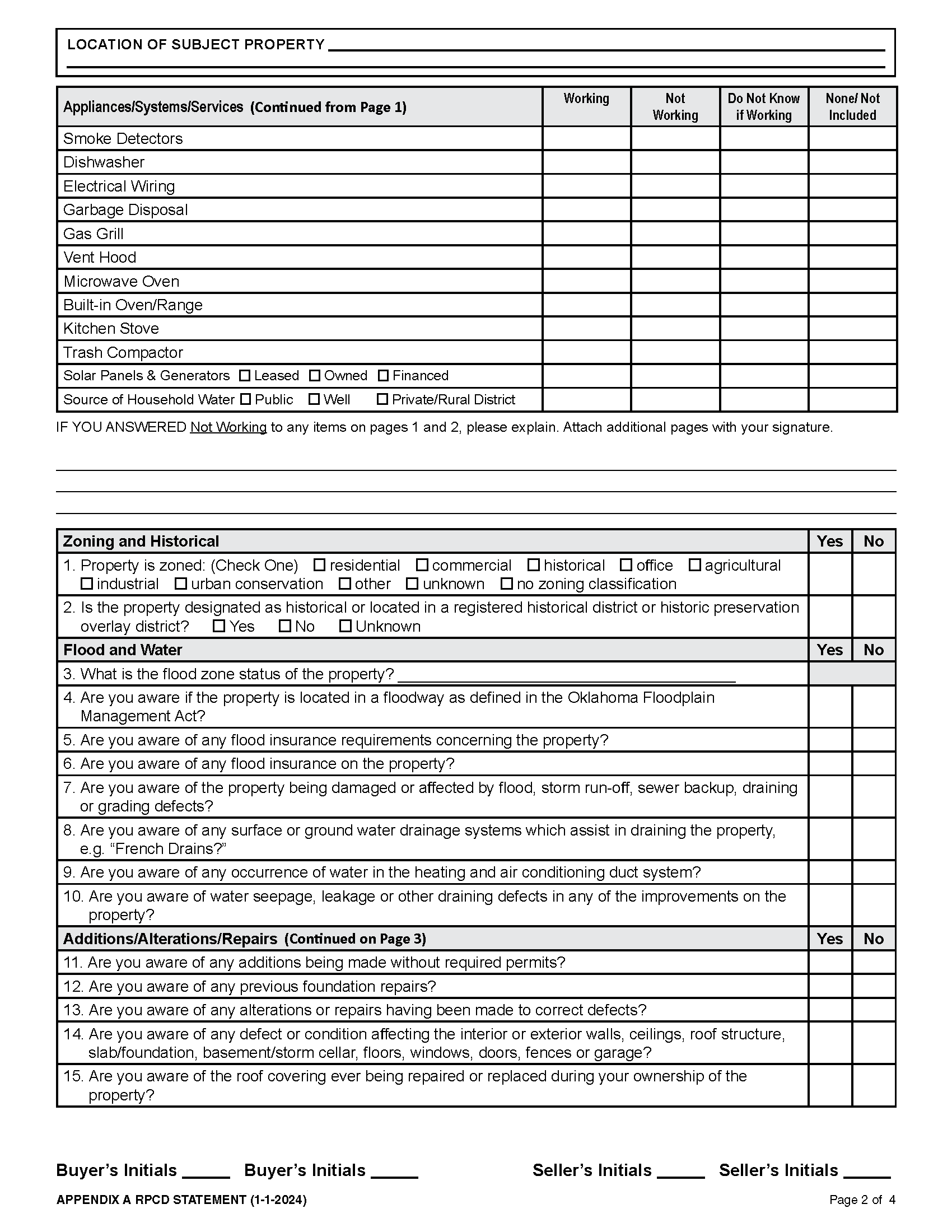 OKLAHOMA RESIDENTIAL PROPERTY CONDITION DISCLOSURE STATEMENT - Page 2 of 4