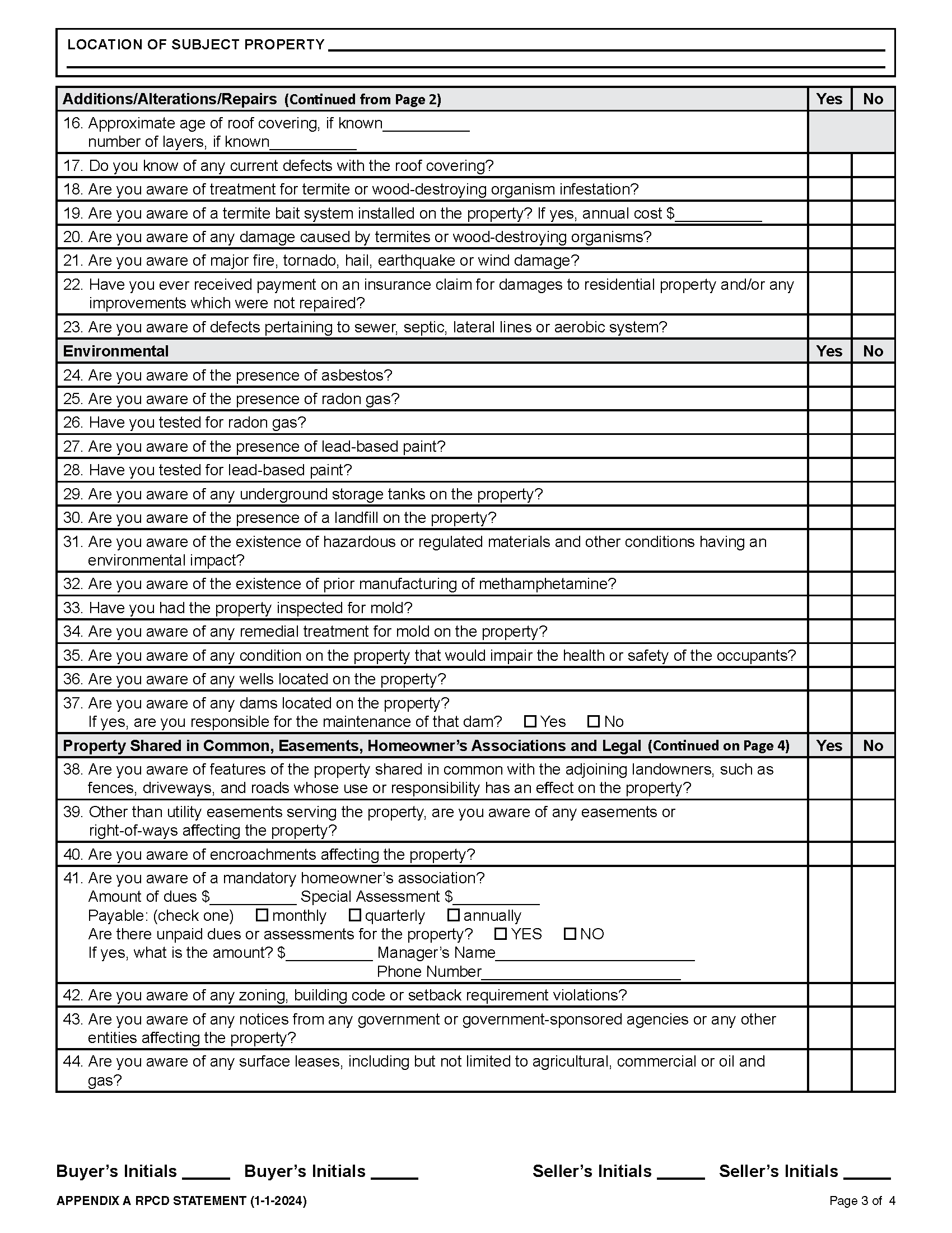 OKLAHOMA RESIDENTIAL PROPERTY CONDITION DISCLOSURE STATEMENT - Page 3 of 4